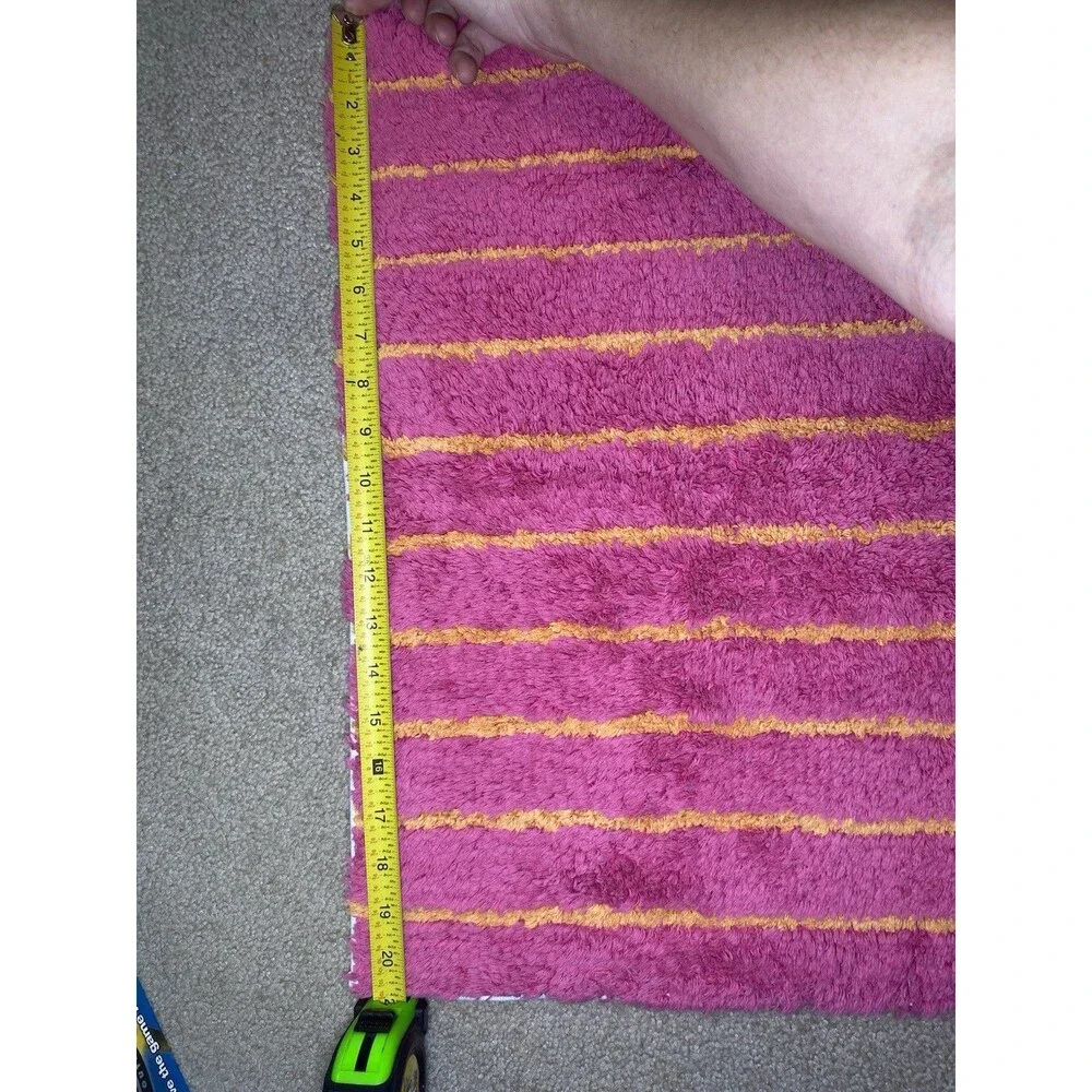 Room Essentials Pink and Orange Striped Plush Bath Rug 32x21